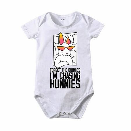 

Boys And Girls Cartoon Bunny I AM CHASINGS HUNNIES Print Short Sleeved Crawl Clothes 0 To 24 Months Kids Newborn Long Sleeve Onesies Boy 3 Month Baby Boy Clothes Our First Halloween
