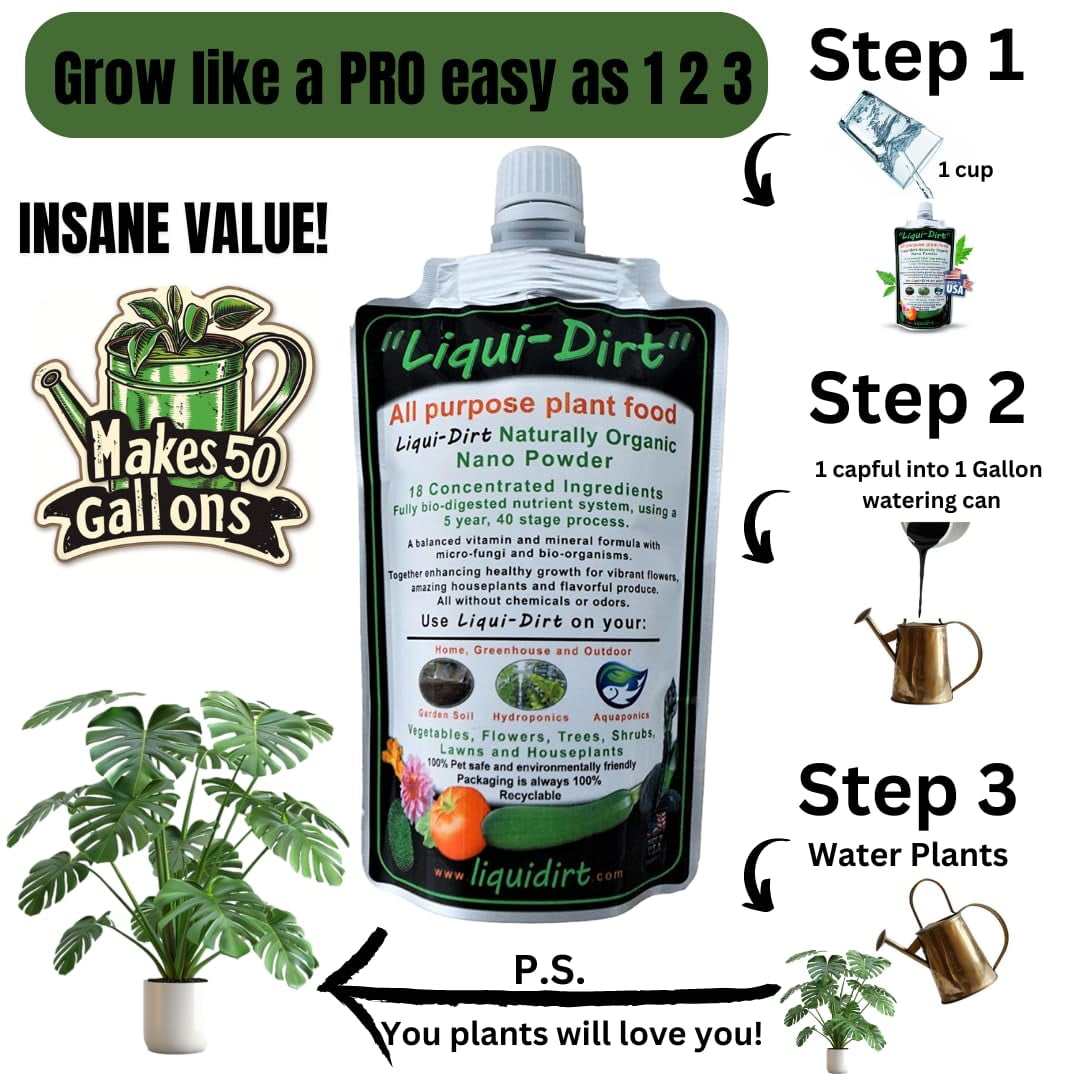 Naturally Organic Plant Food Fertilizer – All-Purpose for Indoor Houseplants, Rare Aroids, Flowers, Outdoor Vegetables & Herbs – Enriched with Microbes & Nutrients – Makes 50 Gallons
