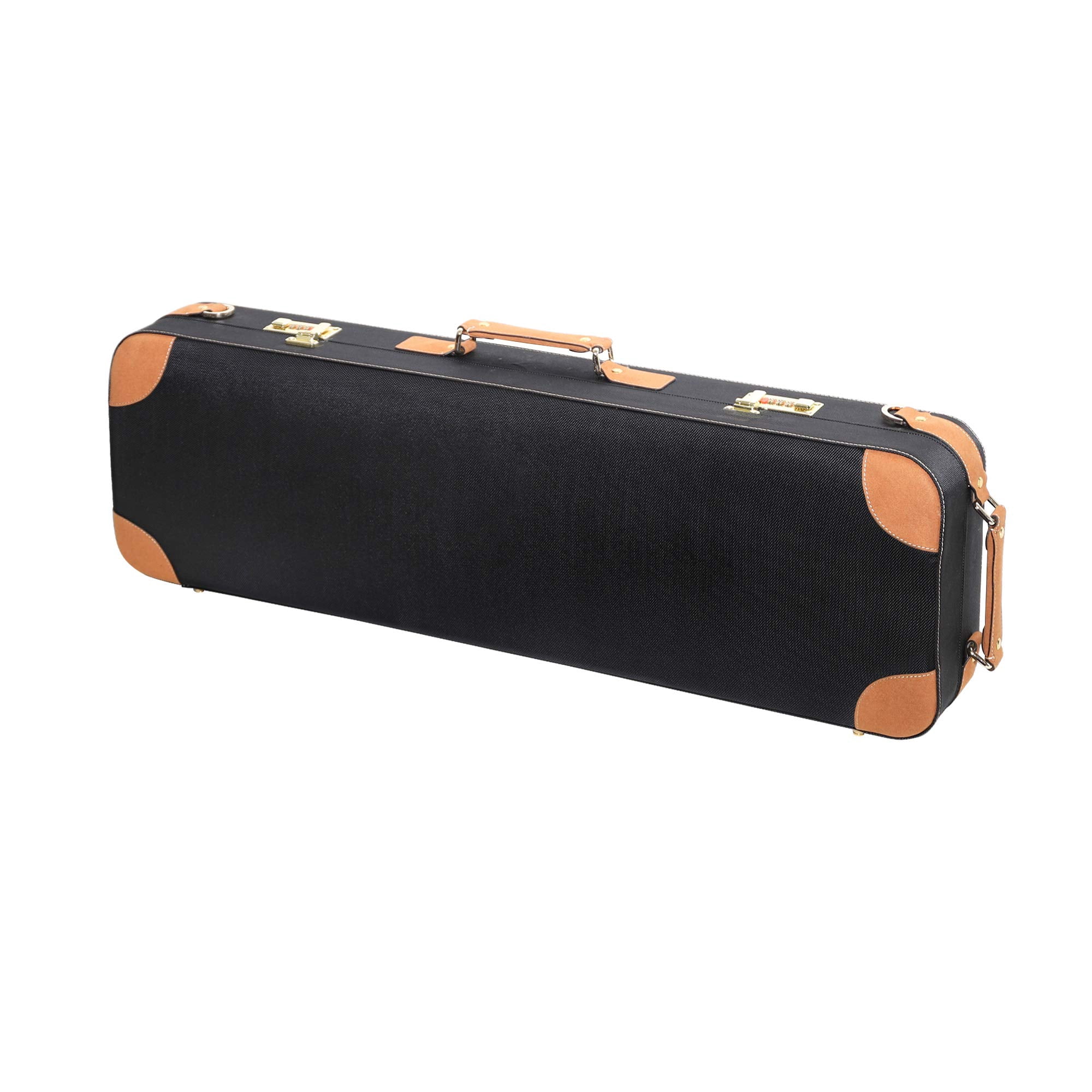 MI&VI Deluxe Hardwood Violin Travel Case 4/4 (Full Size) With Leather Handles | Adjustable Shoulder Straps | Thermal Insulation | Oblong Shape | Photo Pocket | Hygrometer- By MIVI Music (Brown/Black)
