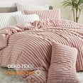thumbnail image 3 of JOLUSERE Soft Pink Fluffy Striped Duvet Cover King Set, 3-Piece Super Soft Faux Rabbit Fur Winter Warm Fuzzy Comforter Cover, 3 of 14