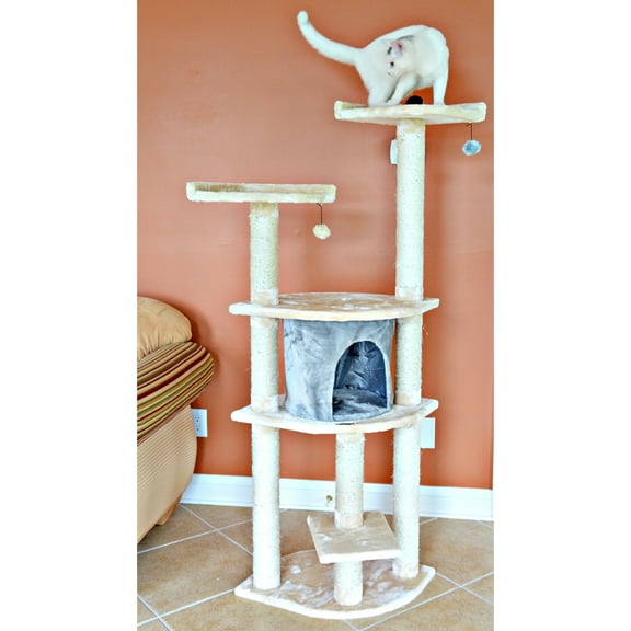 Armarkat Classic real wood Cat Tree Model A6401, 64 inch Blanched Almond