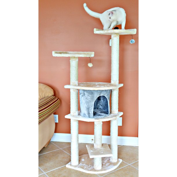 Armarkat Classic real wood Cat Tree Model A6401, 64 inch Blanched
