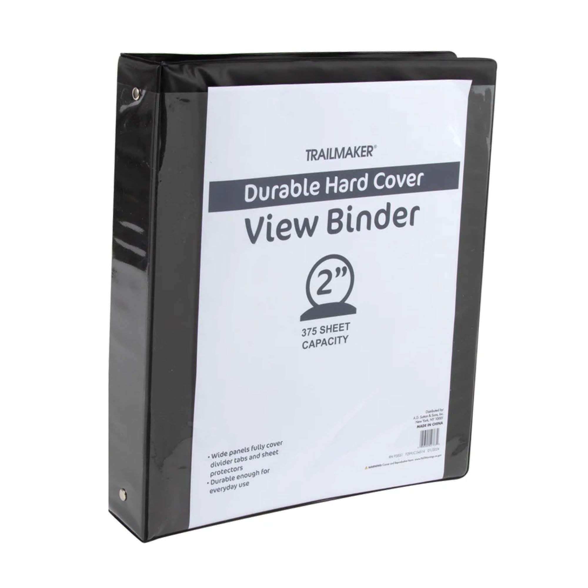 50 Pack of Bulk Wholesale 2 Inch 3 Ring Hardcover Binders with Clear Transparent Covers for Picture and Note Display for Students, Teachers, Schools, Offices and Classrooms in Black