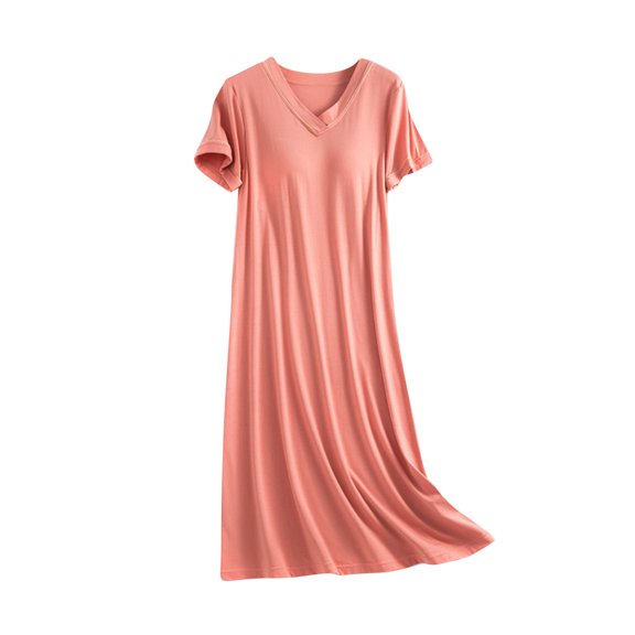 Fewfanhot Women's Short Sleeve Modal Nightgown with Built-in Bra, Solid Color Sleep Dress, Supportive and Soft Loungewear