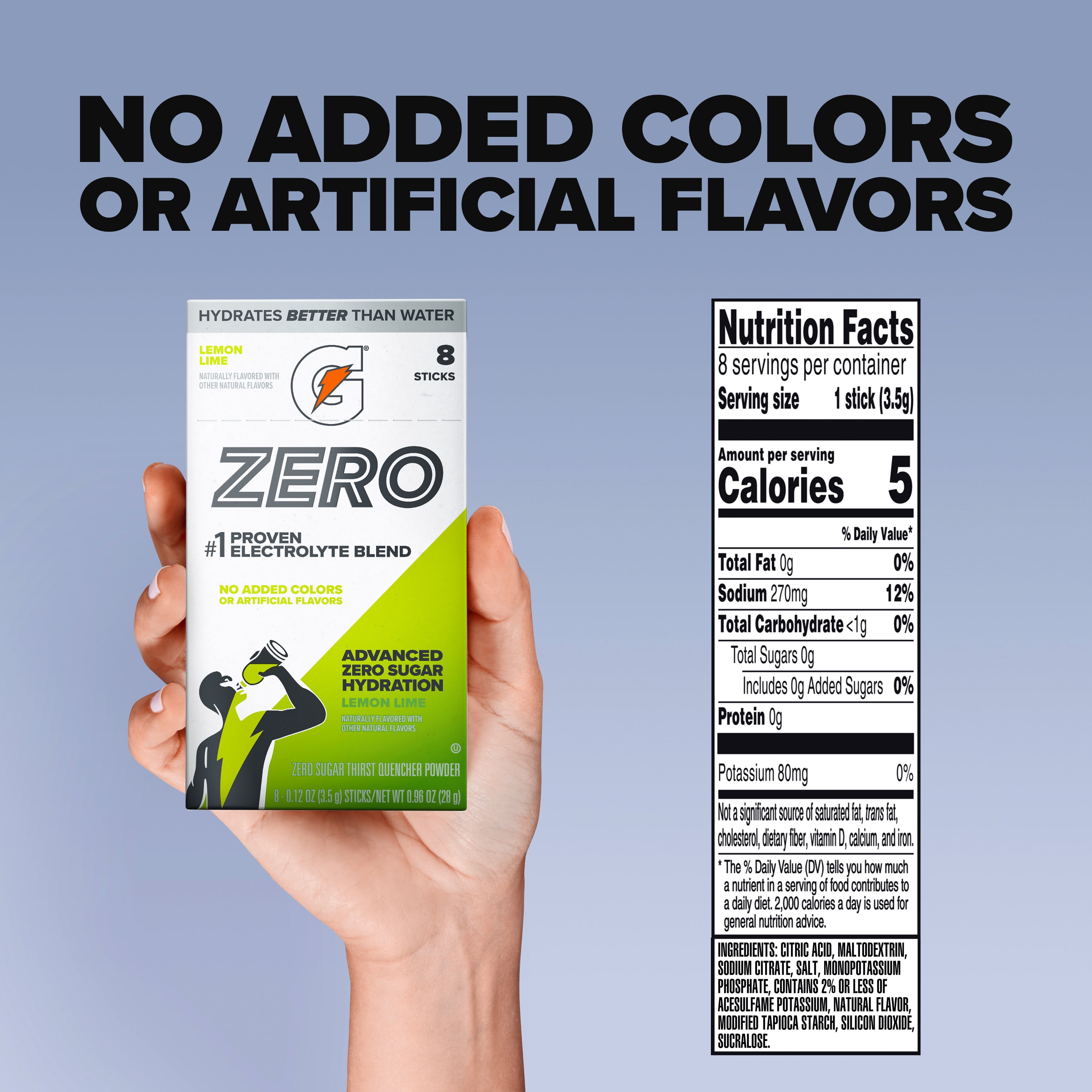 (12 pack) Gatorade Zero Sugar Lemon Lime, On the Go Packs, Electrolyte Powder Drink Mix, 0.12 oz, 8 Sticks