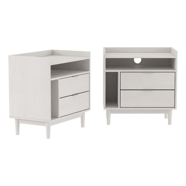 25" Solid Wood 2-Drawer Night Stand with Gallery - 2PK - White