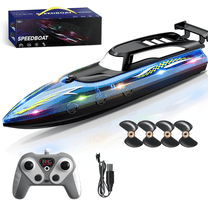Faci Hebuch Remote Control Boat 1/16 Speedboat With Light 3 Batteries 4 Spare Propellers