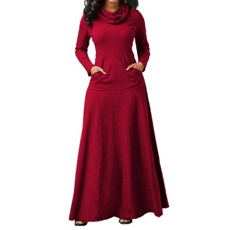 Bridesmaid Cowl Neck Long Sleeve Maxi Dress