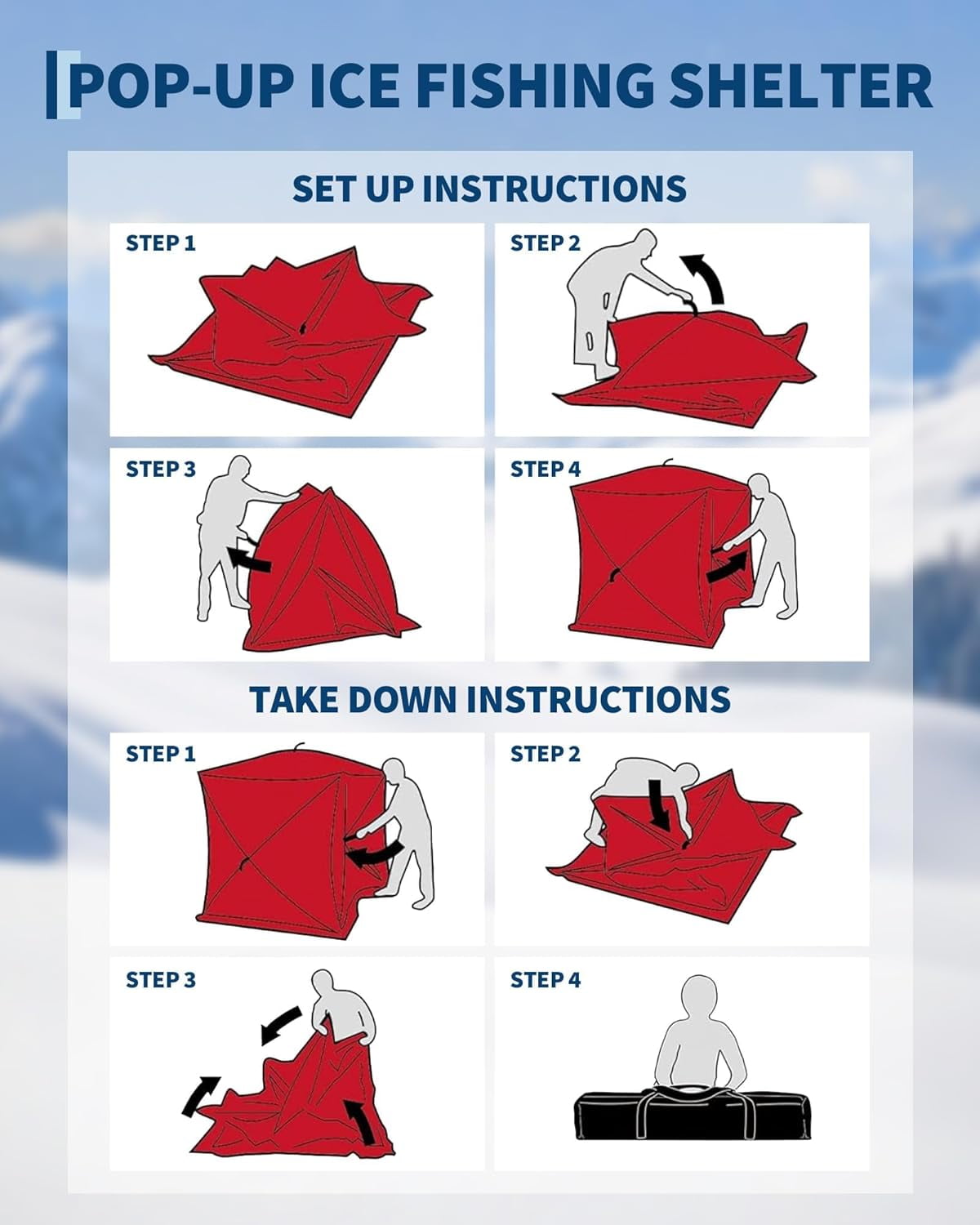 Lumiparty Pop Up Ice Fishing Tent Fully Insulated, Portable 6-8 Person Ice Fishing Shelter, Waterproof Oxford Fabric, Winter Windproof Hut Snow Hub with Anchors, Ropes & Carry Bag, Red & Black