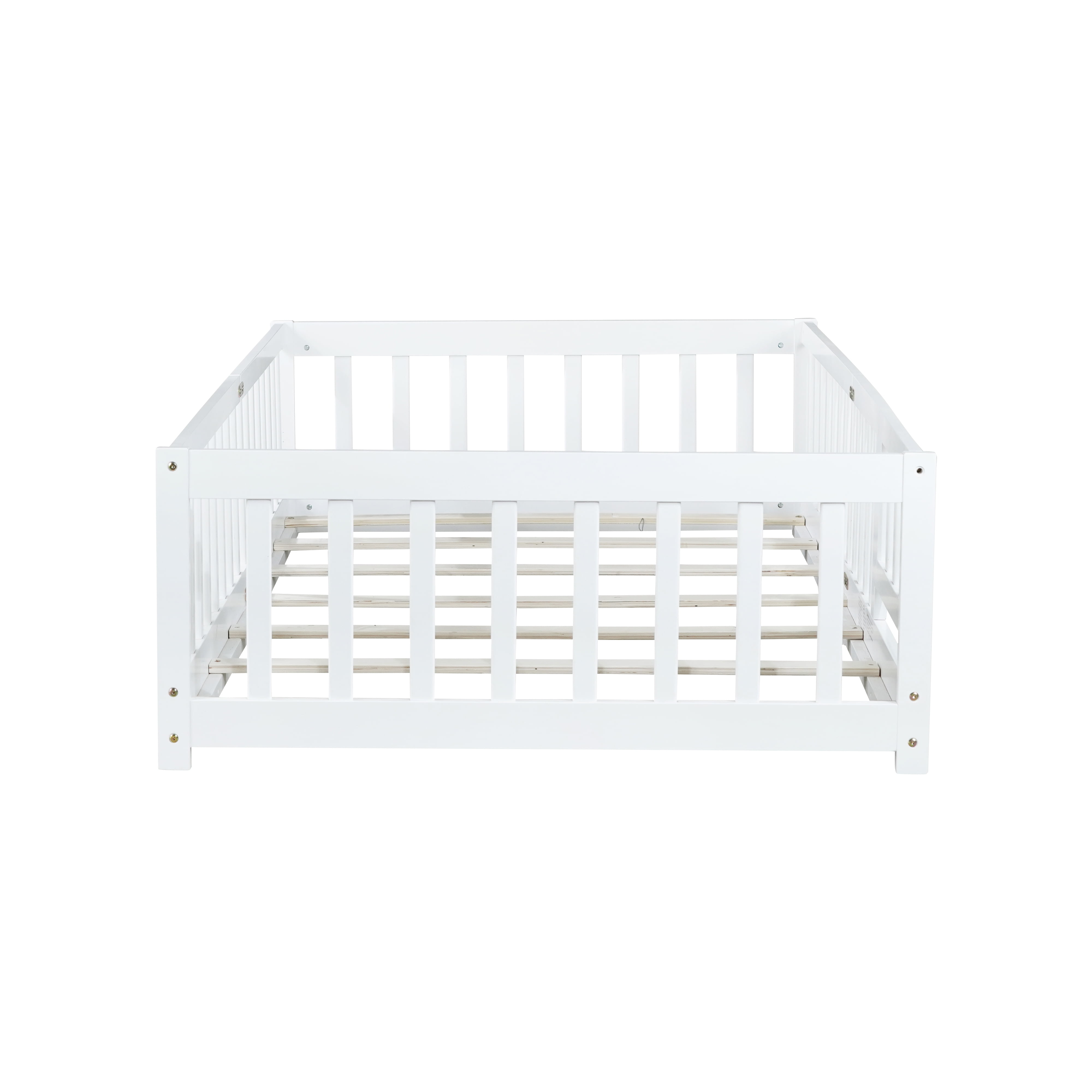 Miniyam Wood Twin Size Floor Bed Guardrails for Kids, White