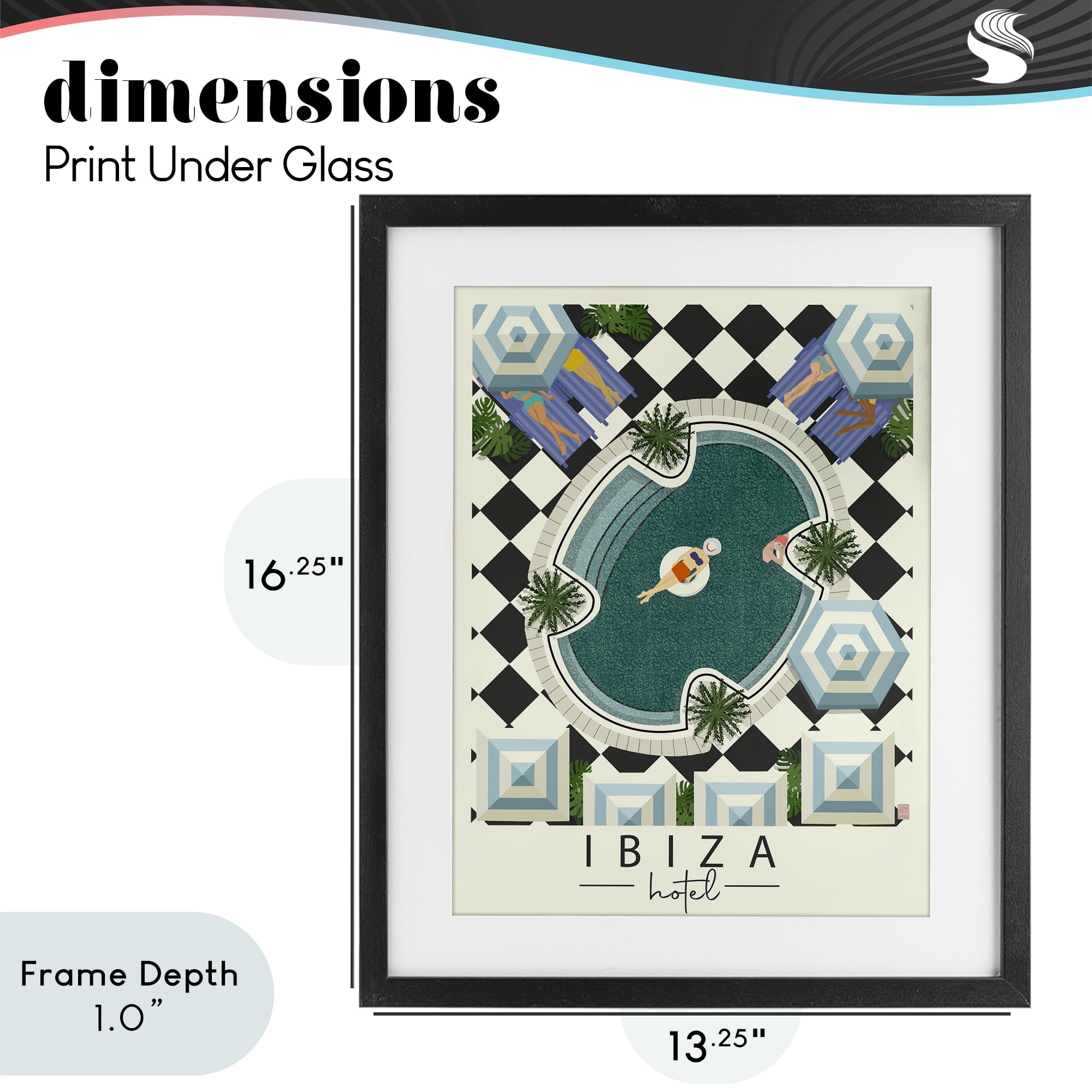 Stupell Industries Ibiza Hotel Aerial Pool Black Framed Print Under Glass, design by Jen Bucheli