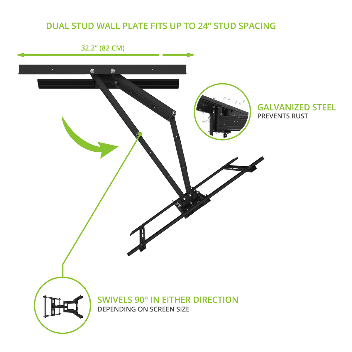 Kanto PDX700G Articulating Full Motion Outdoor Galvanized TV Mount for 42" - 100" TV - image 4 of 8
