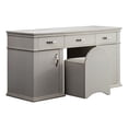 thumbnail image 2 of Saltoro Sherpi 3 Drawer Fabric Upholstered Wooden Vanity Desk with Padded Stool, Gray, 2 of 8
