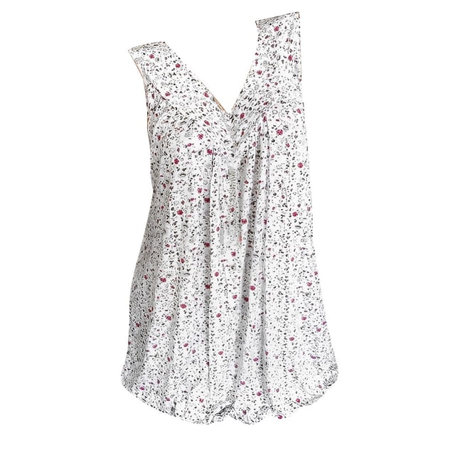 Guardurnaity Camiseta sin mangas con cuello en V Camiseta sin mangas para mujer Camiseta sin mangas para mujer Chaleco suelto Top de verano Prendas para la parte del cuerpo Blanco XL