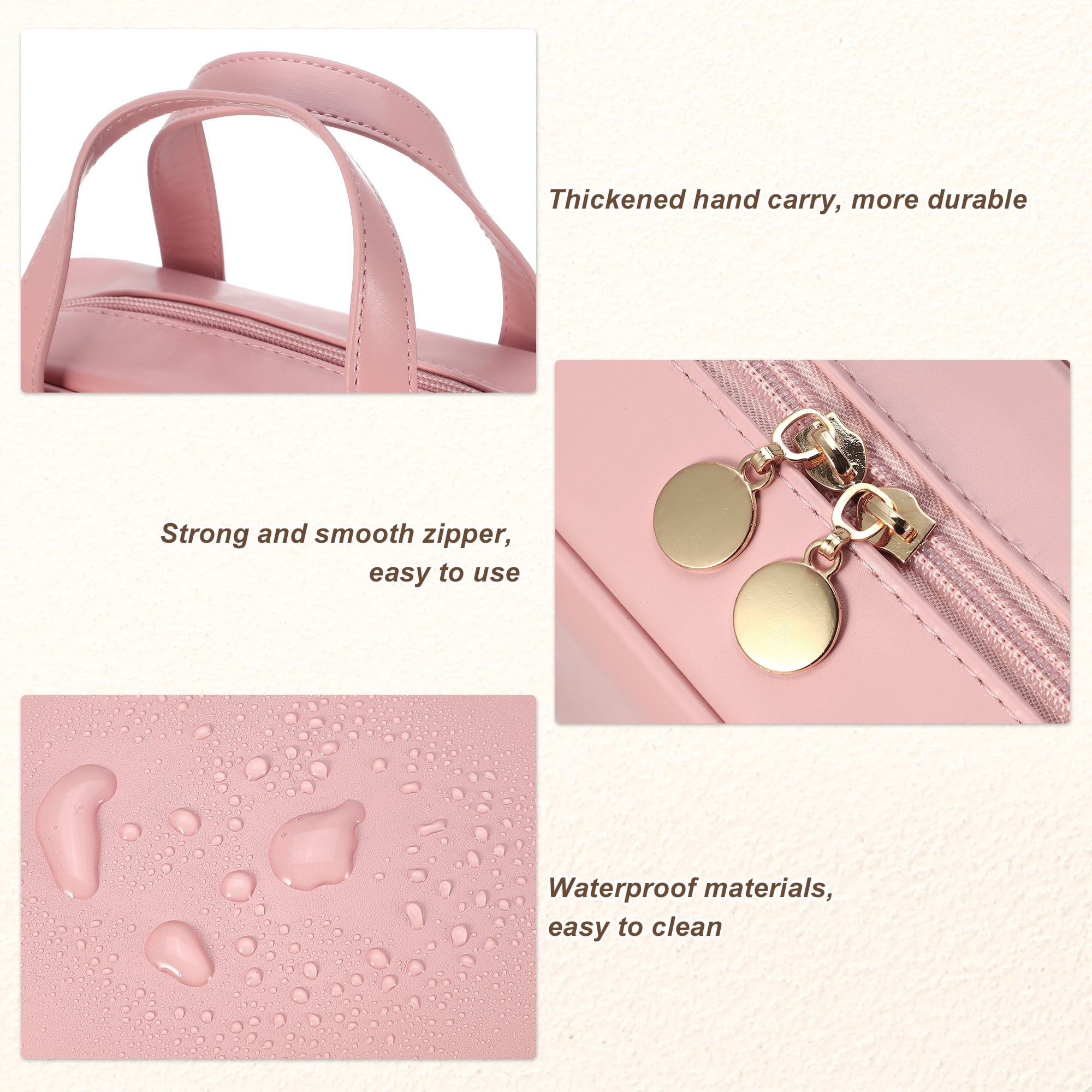Unique Bargains Handhold Cosmetic Bag Portable Makeup Bag Makeup Pouch Bag w Handle Pink