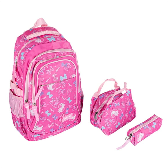 Kit Escolar Mochila Ginga Lonchera Lapicera Diseño de Gato Rosa