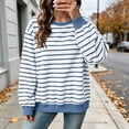 thumbnail image 2 of Women's Oversized Striped Sweatshirt Fleece Long Sleeve Color Block Crew Neck Shirt Loose Soft Casual Pullover Top Blue L, 2 of 10