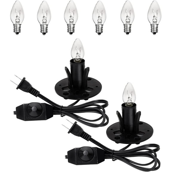 OHLGT 2-Packs Himalayan Salt Lamp Cord Replacement with Dimmer Switch and 6-Packs E12 Halogen Salt Lamp Bulbs