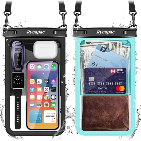 TJS [2 Pack] Up to 10" Large Waterproof Phone Pouch Bag, IPX8 Waterproof Dry Bag Phone Case for iPhone 16 15 Pro Max 14 Pro 13 12 Galaxy S23 Ultra S22 S21 Series (Black Green)