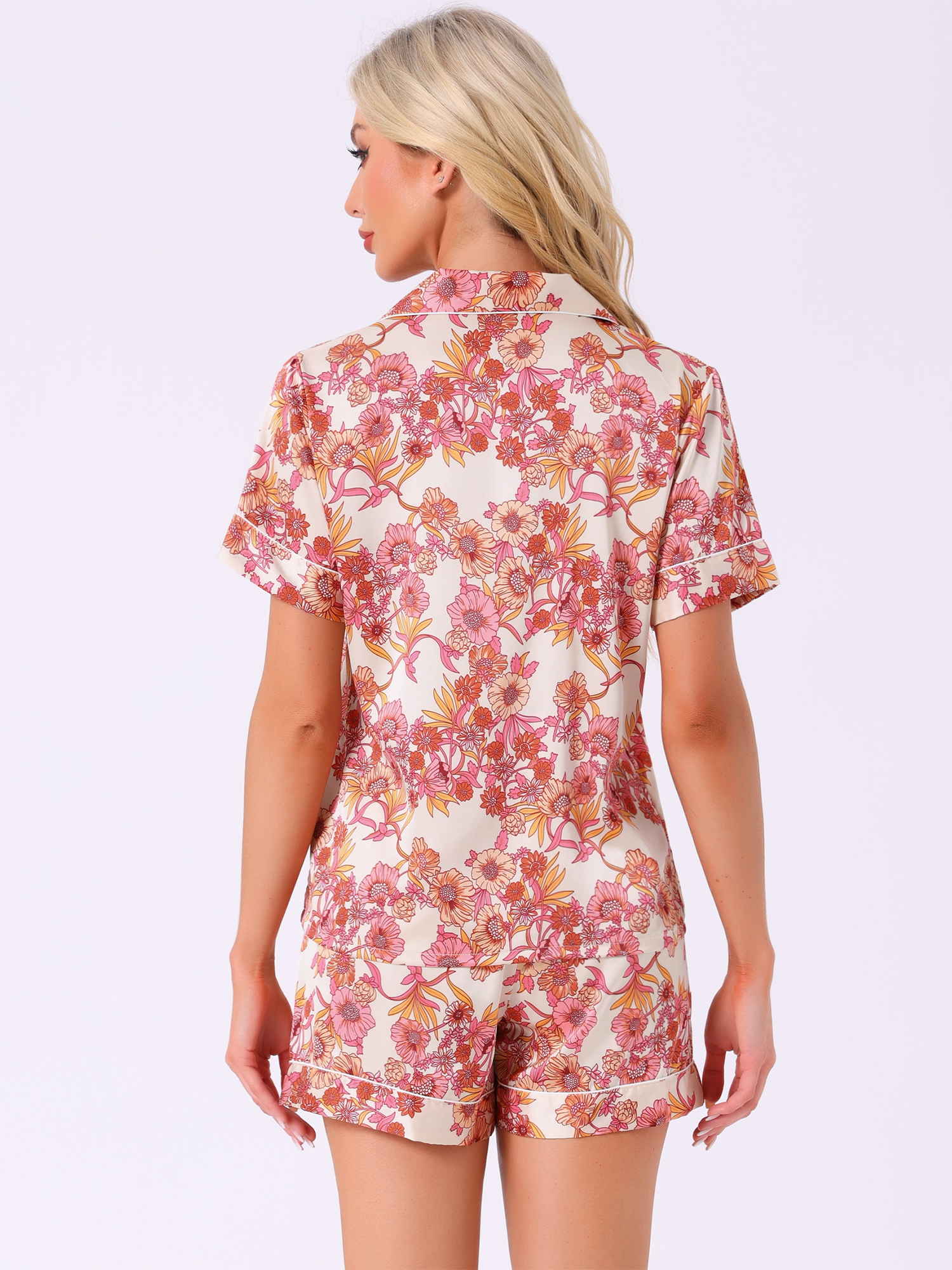 DARING DIVA Women's Hawaiian Shirt with Shorts Pajamas Set XS Light Pink