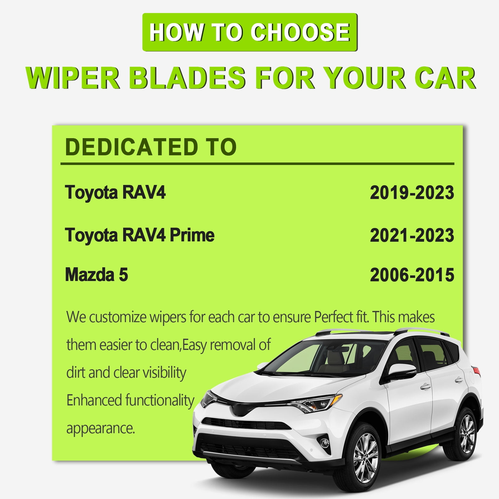 FARRLADI Silicone Windshield Wipers Replacement for Toyota Rav4 2019-2023,RAV4 Prime 2021-2023,Original Equipment Automotive Replacement Wiper Blades - 26"+16"+12"(3 Pack)