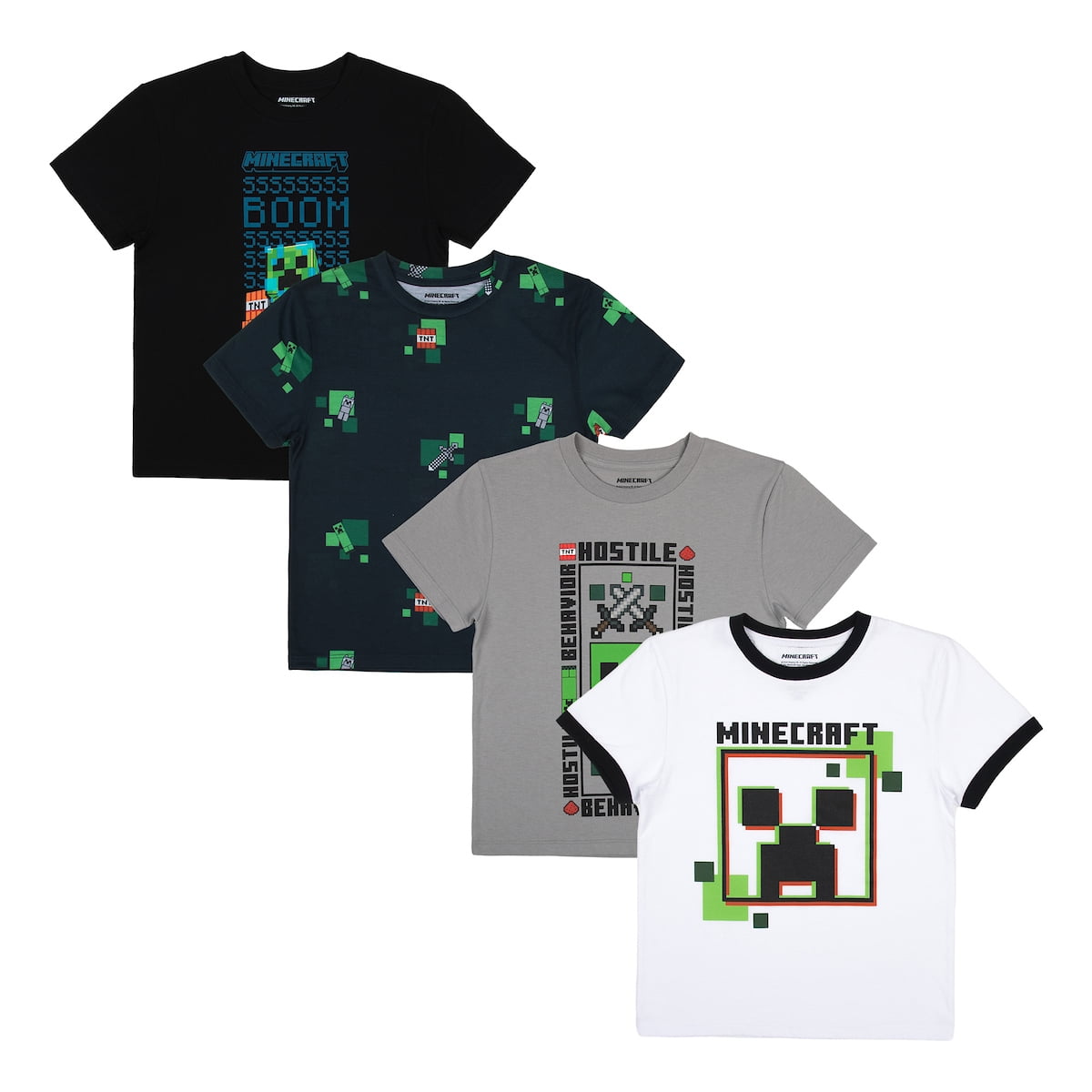Minecraft 4-Pack Boy's Crew Neck Short Sleeve T-shirt Combo Set Medium