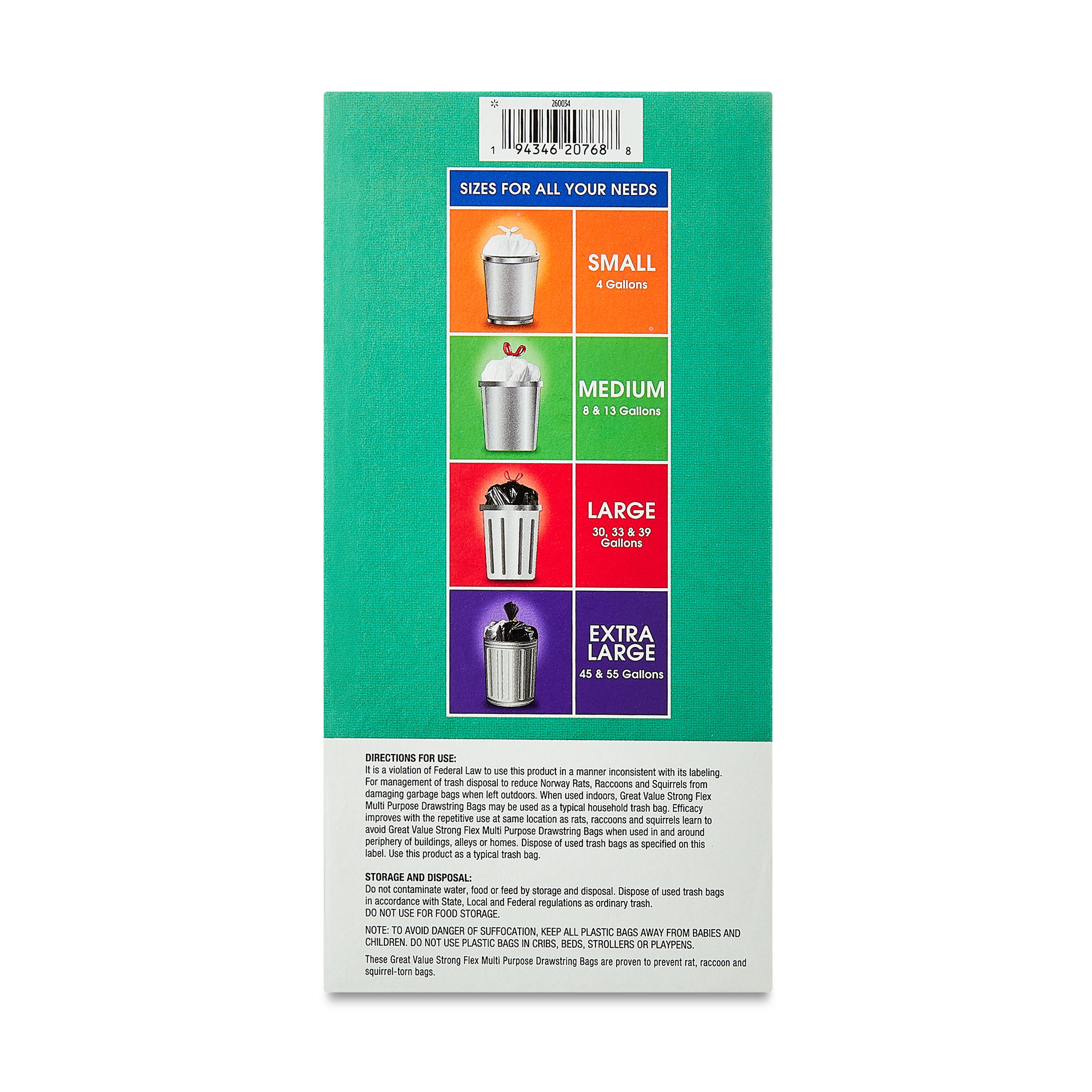 Great Value 33-Gallon Strong Flex Tall Kitchen Trash Bags, Mint Scent, 40 Bags