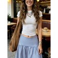 thumbnail image 4 of Light Blue Gingham Tiered Maxi Skirt, Flowing A-Line Casual Skirt For Everyday Wear, 4 of 5
