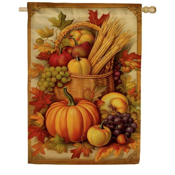 America Forever Autumn Bounty Thanksgiving House Flag 28 x 40 inch Double Sided Large Fall Flags for Yard, Outside, Autumn Harvest Flag for Thanksgiving Outdoor Decors