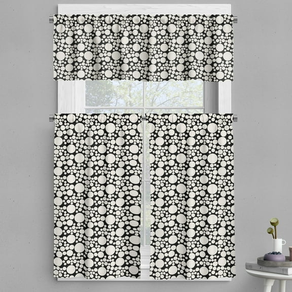 Ambesonne Art Deco Valance & Curtain, Round in Irregular Sizes, 55"x45", Charcoal Grey White