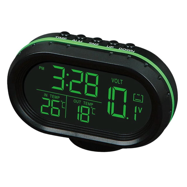 Abbracc Voltmeter Thermometer Car Alarm Clock LCD Screen Green Orange