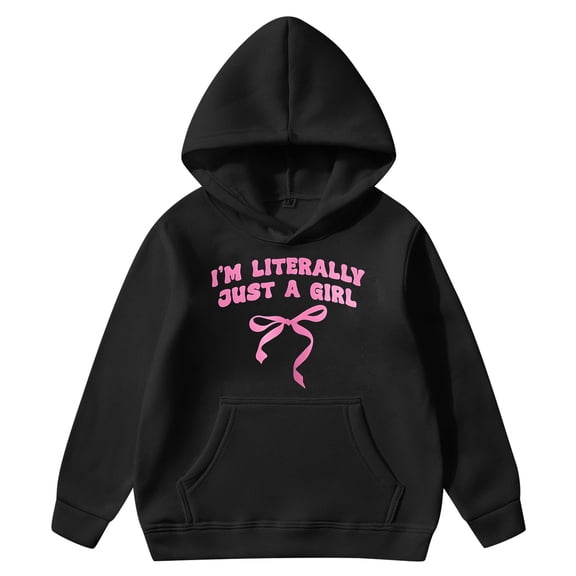 Telankuip I'm Literally Just a Girl Hoodies for Teen Girls Bow Graphic Preppy Hooded Sweatshirts Casual Long Sleeve Soft Comfy Cute Pullover Tops with Pockets Black 160