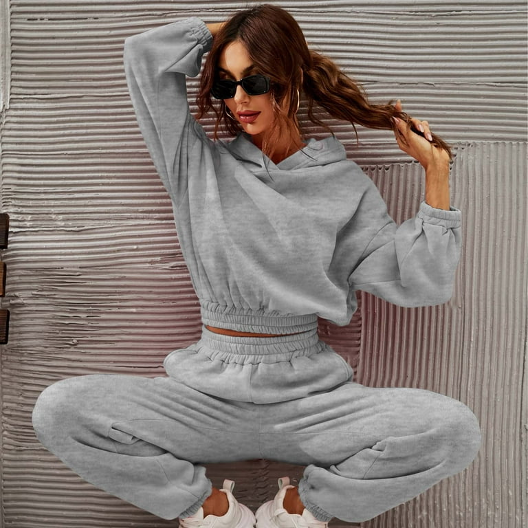 Fall Clearance Sale! RQYYD Women Hoodies Tracksuit Long Sleeve Sweatshirts  Jogger Pants Sweatpants Jogging Suits 2 Piece Outfits Casual Hooded Lounge  Sets(Gray,XL) 