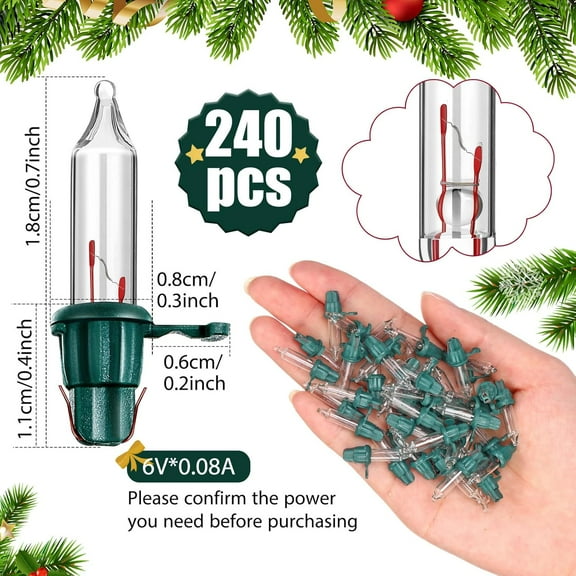 YUYAN-240 Pcs Christmas Replacement Mini Light Bulbs with Green Base Christmas Tree Incandescent Wire String Lights Replacement Bulbs for Xmas Indoor Outdoor Decoration(Warm White,6v X 0.08a)