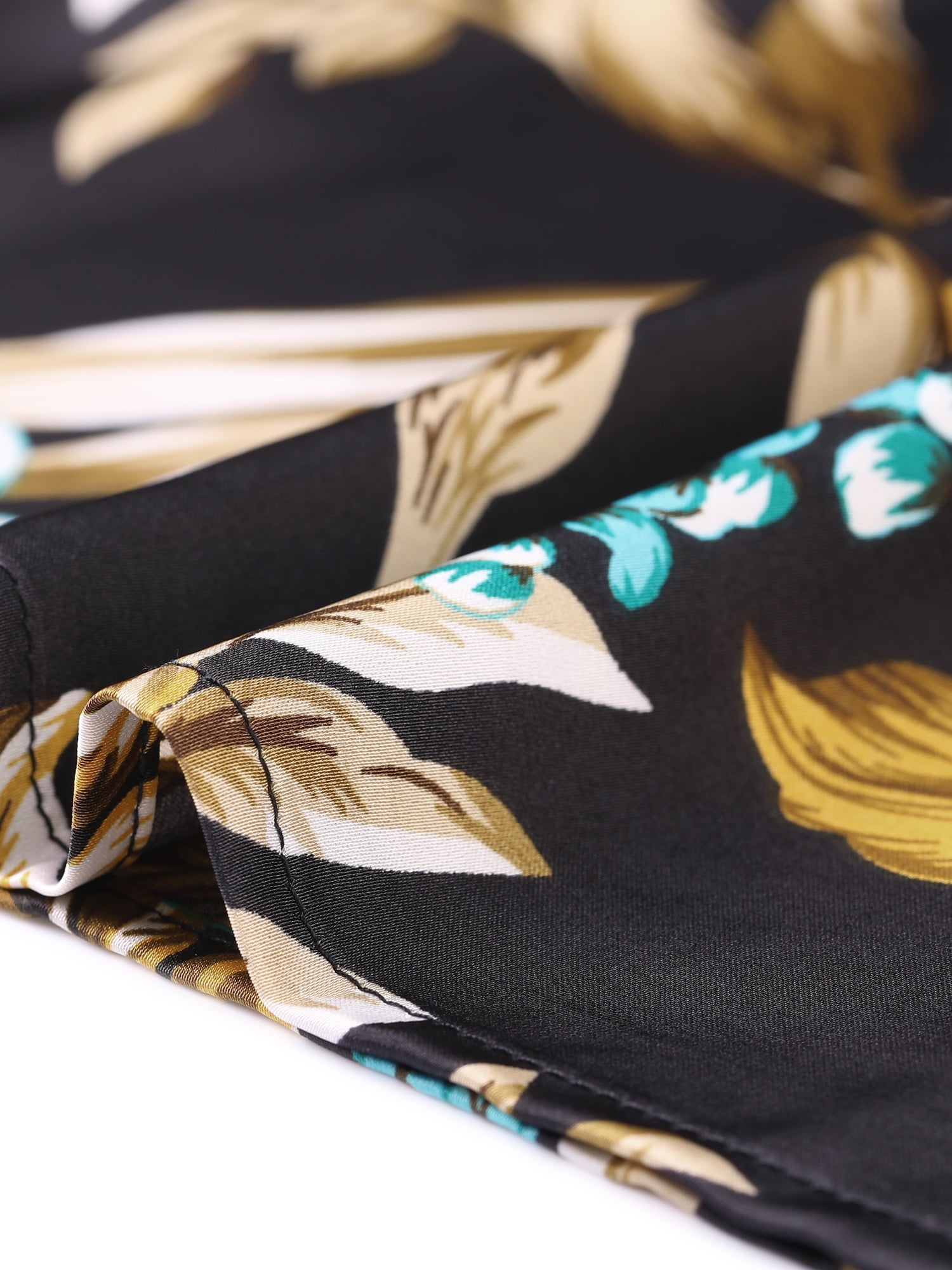 DARING DIVA Stand Collar Floral Silky Work Blouse Top Navy Blue XS L Black