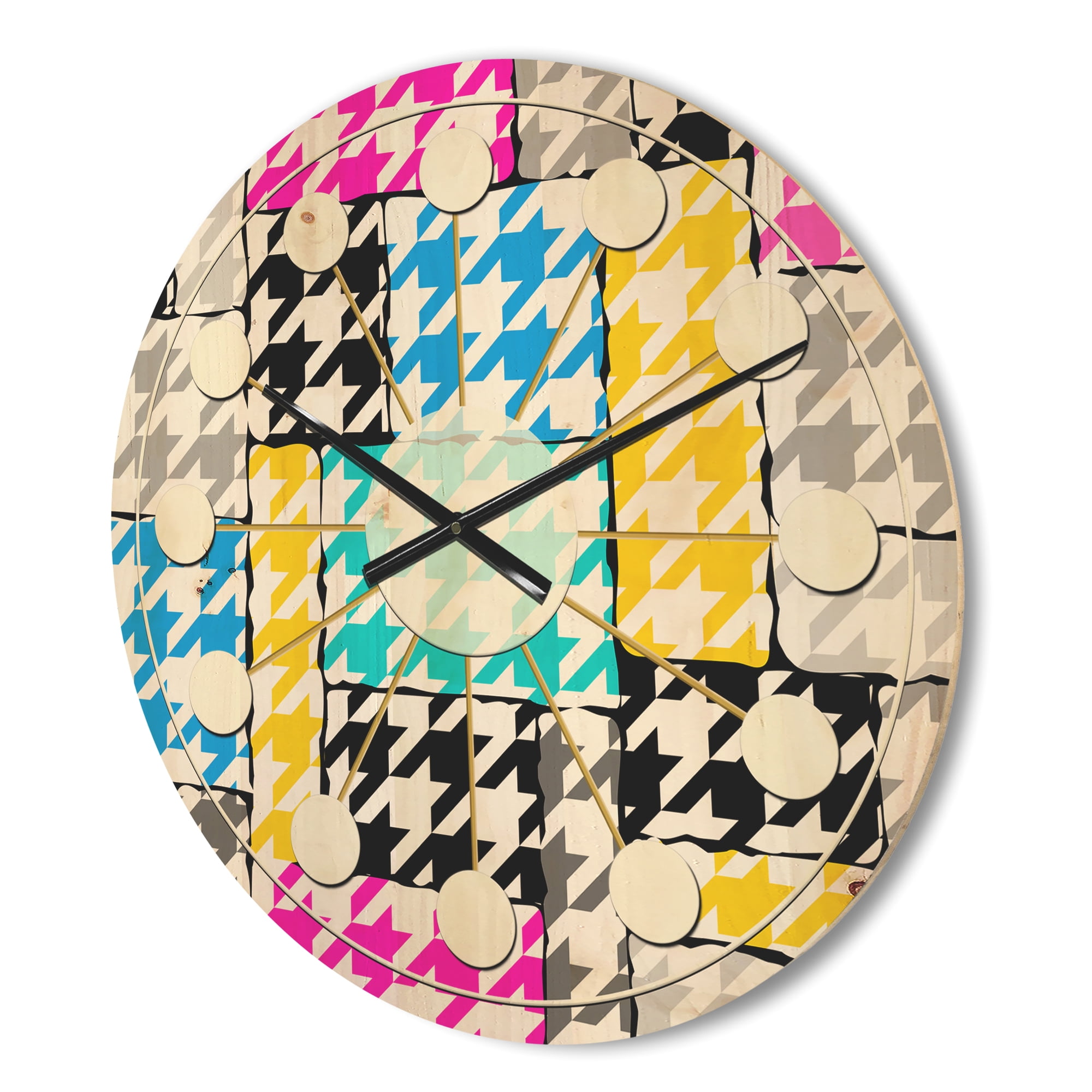 Designart 'Classic Pattern Hounds-tooth' Mid-Century Modern Wood Wall Clock