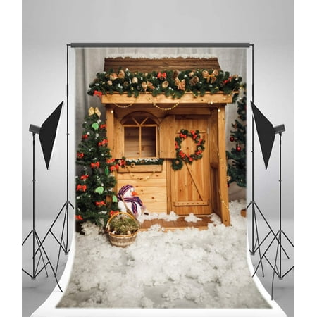 Image of 5x7ft Photography Backdrop Christmas Decoration Tree Garland Pine Twigs Garland Snowman Rustic Wood House Heavy Snow Winter Xmas Background Baby Girl Adults Photo Studio Props