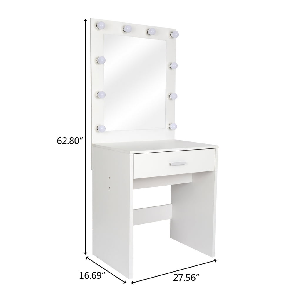 Lowestbest Make Up Table, Single Drawer Dresser with Light Cannon and Large Mirror, White, Warm Light Lowestbest Make Up Table, Single Drawer Dresser with Light Cannon and Large Mirror, White, Warm Light