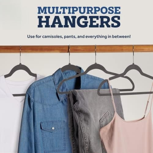 Velvet Hangers 50 Pack - Heavy Duty Gray Hangers for Coats, Pants & Dress Clothes - Non Slip Clothes Hanger Set - Space Saving Felt Hangers for Clothing