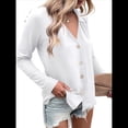 thumbnail image 3 of Camisetas de Mujer con Botones, Mangas 3/4, Cuello en V, Camisetas Casuales de Verano para Mujer XL, 3 of 7
