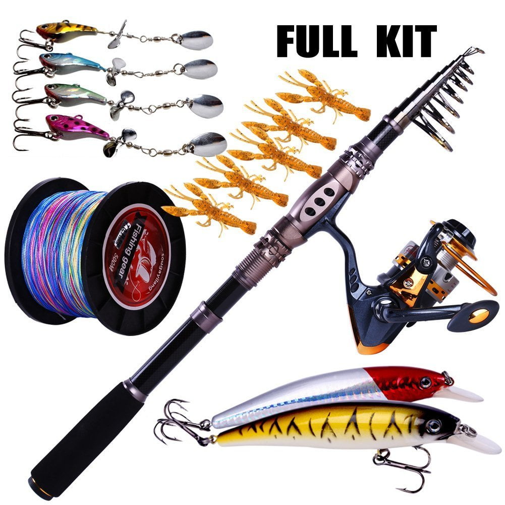 Sougayilang Fishing Rod Reel Combos Telescopic Fishing Pole and Reel Line Lure Fishing Full Kit by