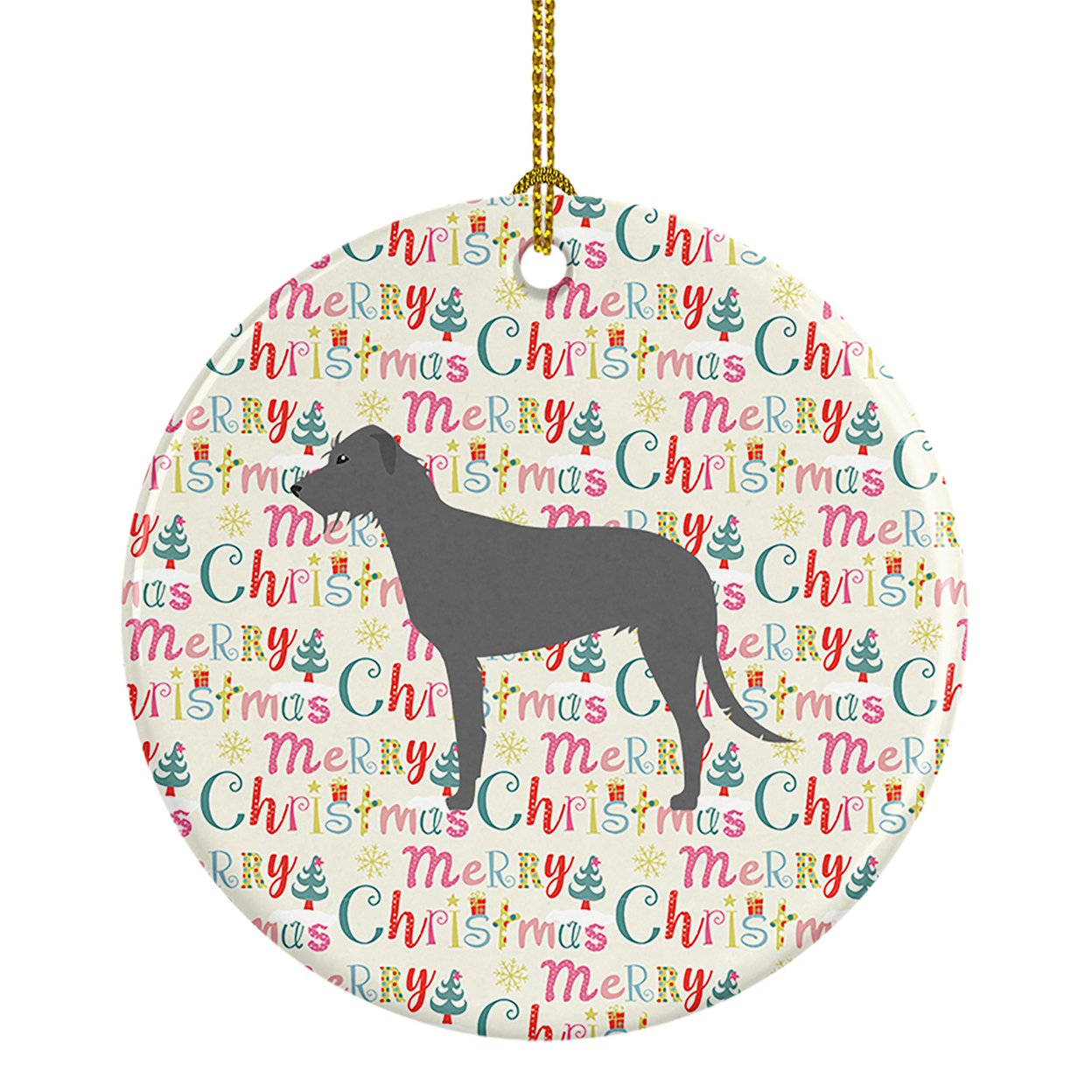 Irish Wolfhound Merry Christmas Ceramic Ornament 2.8 in x 2.8 in