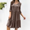 thumbnail image 2 of Vestido de Manga Larga Cuello Redondo Dobladillo Suelto Un Solo Pecho Fibra de Poliéster Vestido de Color Puro Vestido Casual de Mujer para la Vida Diaria Café L, 2 of 5