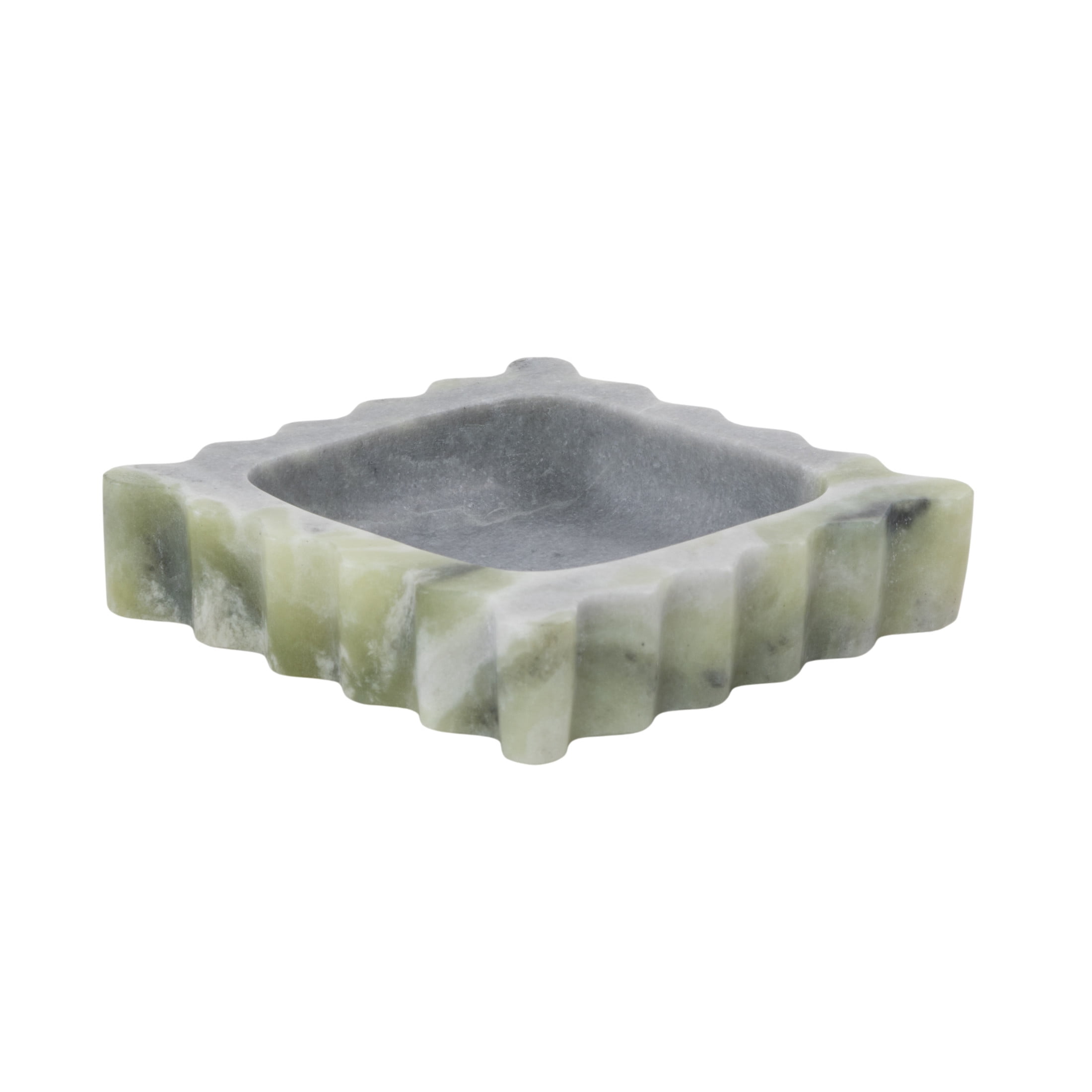 DecMode 6" x 6" Green Marble  Tray with Gray Swirl Pattern and Wavy Edges, 1-Piece