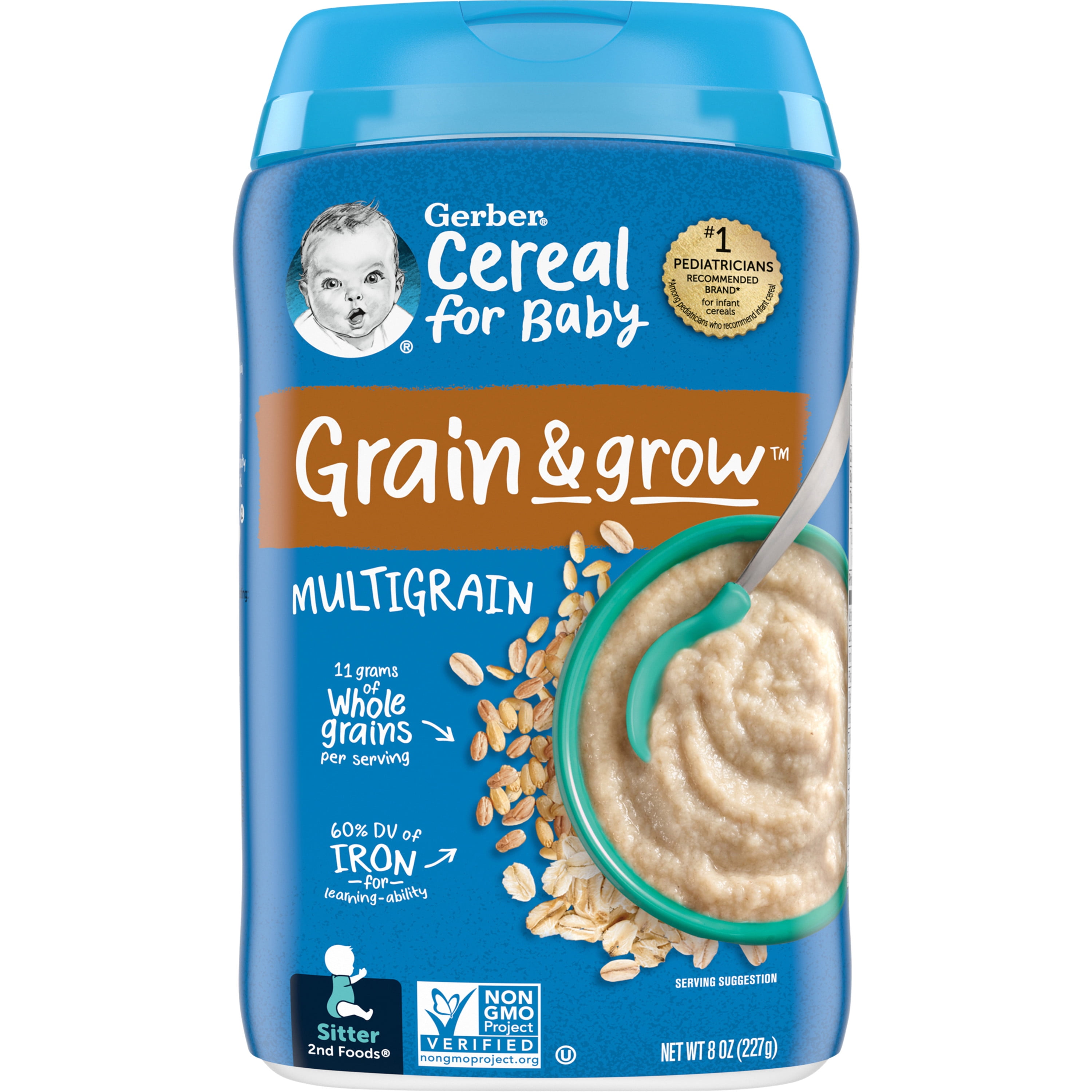 Gerber 1st Foods Cereal for Baby Grain & Grow Baby Cereal, Multigrain, 8 oz Canister