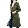 thumbnail image 2 of Homgro Women's Hooded Rain Jacket Long Waterproof Raincoat Ladies Fashion Casual Full Zip Anorak Spring Fall Jackets Knee Length Midi Windbreaker Pockets Army Green 14, 2 of 5