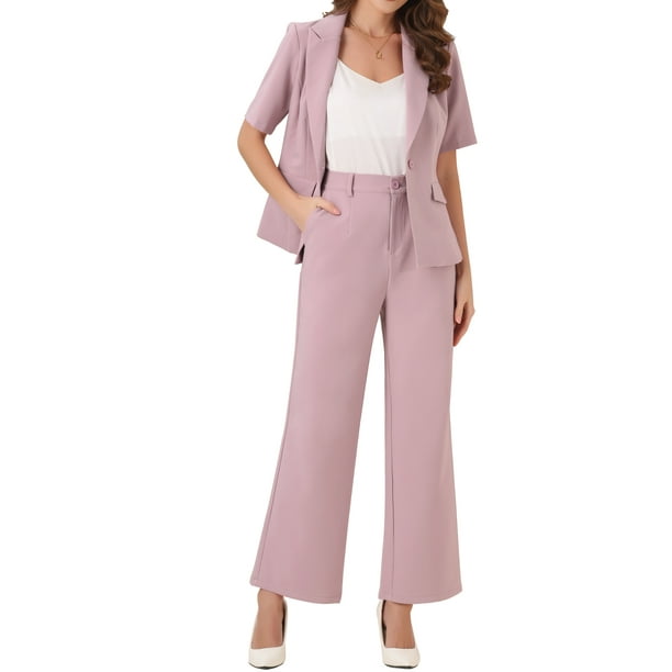 Conjunto de traje de oficina para mujeres INSPIRE CHIC, blazer de manga corta con un botón y pantalones de traje XL en rosa polvo