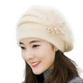thumbnail image 2 of WTXUE Beret Newsboy Cap Fashion Womens Flower Knit Crochet Beanie Hat Winter Warm Cap Beret Knit Hat Soft Warm Hat Winter Hat Beige One Size, 2 of 3