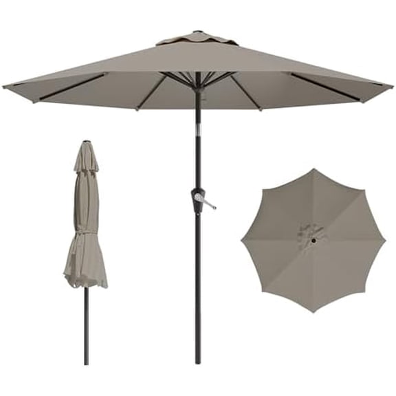 9 FT Patio Umbrella for Outdoor, Outdoor Umbrella with Push Button Tilt and Crank, Outdoor Patio Umbrellas with 8 Sturdy Ribs for Market, Garden, Deck, Backyard, Pool (Light Gray)
