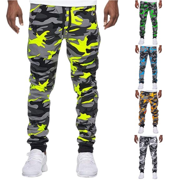 Glisme Men Trousers Straight Leg Elastic Waist Relax Fit Jogger Pants Casual Daily Wear M Yellow